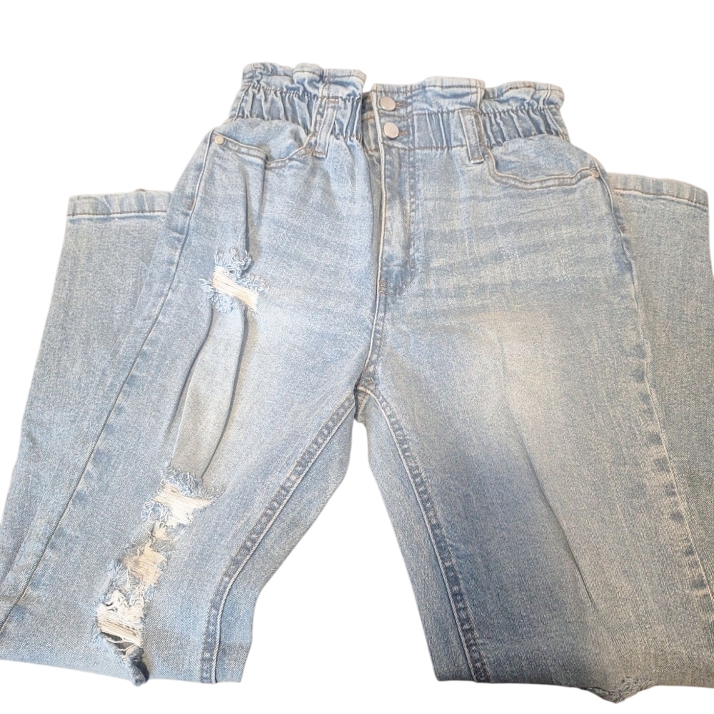 Tinseltown Distressed Ripped Light Blue Paperbagwaist Mom Jean Size 5 NWOT